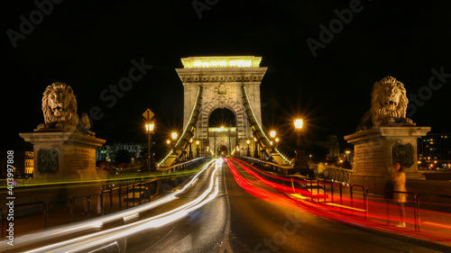 Budapest chain bridge at night photo