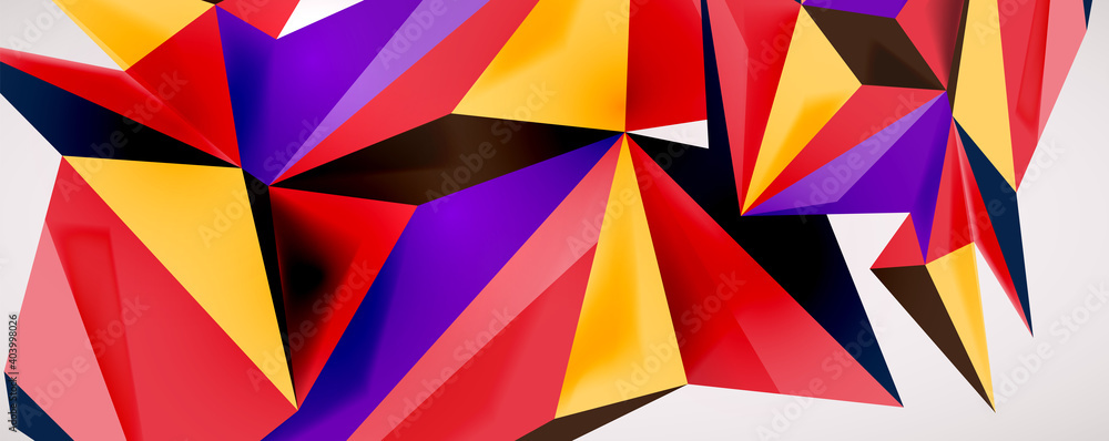 Vector triangle geometric backgrounds. Low poly 3d shape on light backdrop. Vector illustration for covers, banners, flyers and posters and other designs Vector triangle geometric backgrounds. Low poly 3d shape on light backdrop. Vector illustration for covers, banners, flyers and posters and other designs