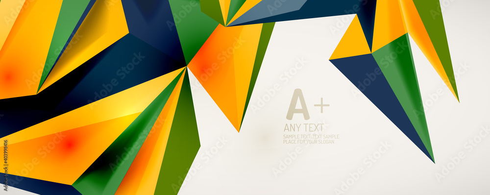 Vector triangle geometric backgrounds. Low poly 3d shape on light backdrop. Vector illustration for covers, banners, flyers and posters and other designs Vector triangle geometric backgrounds. Low poly 3d shape on light backdrop. Vector illustration for covers, banners, flyers and posters and other designs
