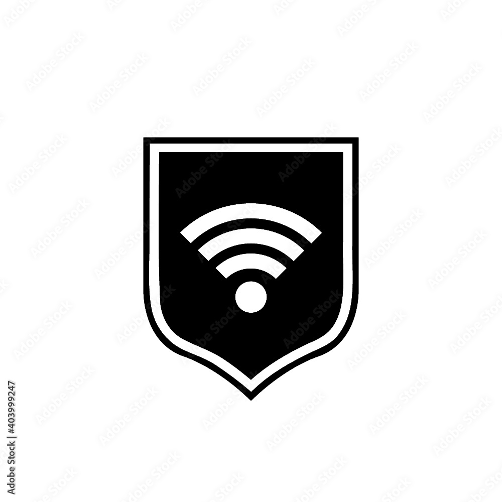 Protection wifi icon. Private network logo. Shield with wi-fi symbol isolated on white background Protection wifi icon. Private network logo. Shield with wi-fi symbol isolated on white background