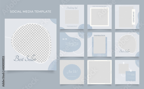 social media template banner blog fashion sale promotion. fully editable instagram and facebook square post frame puzzle organic sale poster. blue navy grey vector background