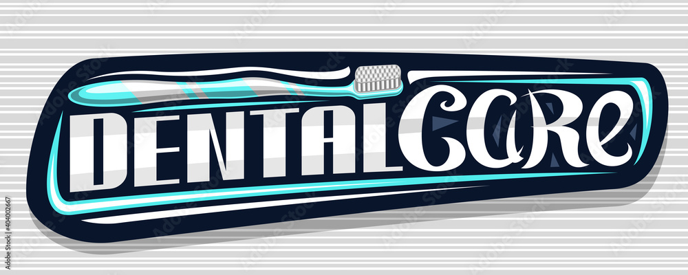 Φωτογραφία Vector banner for Dental Care, decorative voucher with illustration of prophylactic products for cavity hygiene, vibrant label with unique lettering for grey words dental care and modern flourishes
