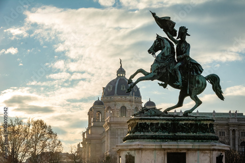 Fotografi Horse and rider (Archduke Charles) memorial at the Hero Square in Vienna, Austria