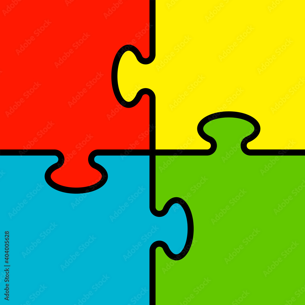 Simple Puzzle four piece business presentation. Circle outline puzzle infograph. 4 Step contour process diagram. Section line compare puzzle banner.