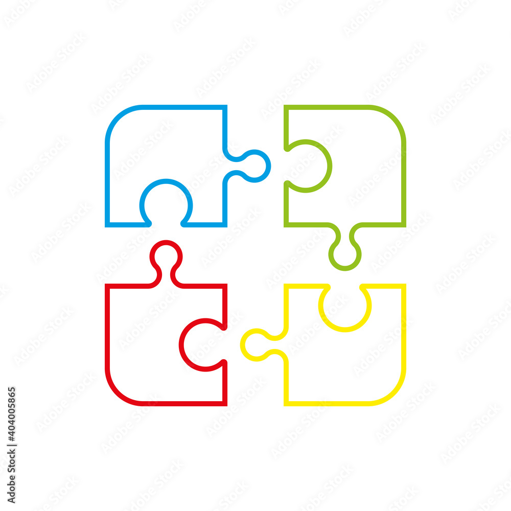 Simple Puzzle four piece business presentation. Circle outline puzzle infograph. 4 Step contour process diagram. Section line compare puzzle banner. Simple Puzzle four piece business presentation. Circle outline puzzle infograph. 4 Step contour process diagram. Section line compare puzzle banner.