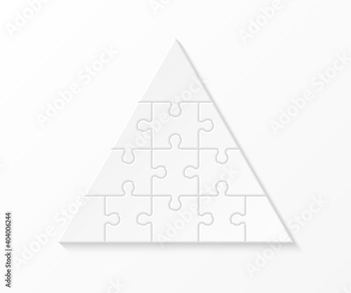 Four levels pyramid puzzle presentation infographic template with explanatory text field for business statistics illustration. Four stages triangle puzzle piece shape