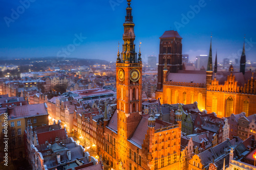 Beautiful old town hall in Gdansk at dawn, Poland