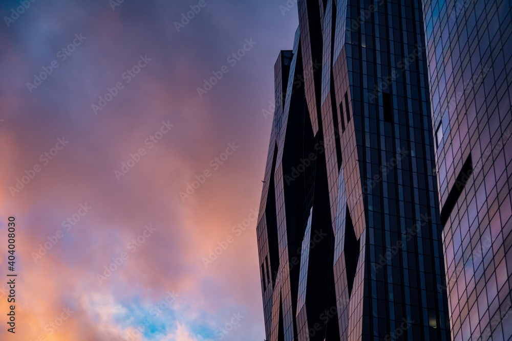 Close up of the facade of the