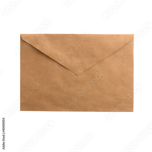 closed envelope made of craft paper on a white isolated background