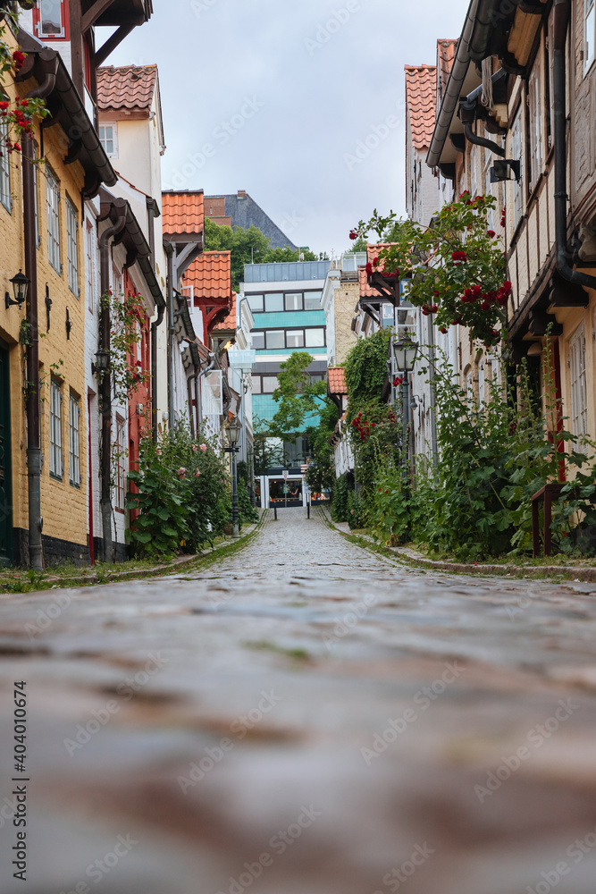 Small alley with colorful houses in a German city
