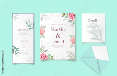 Beautiful floral wreath wedding invitation card template