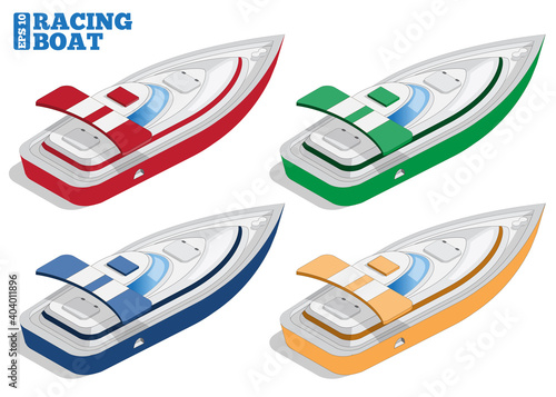 Racing boats. Isometric. Isolated on white background. Vector illustration. 