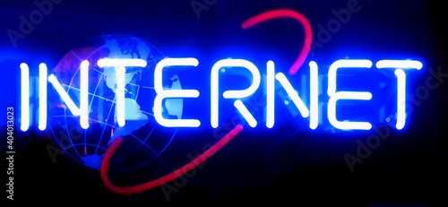 The word "Internet" as a neon sign at night