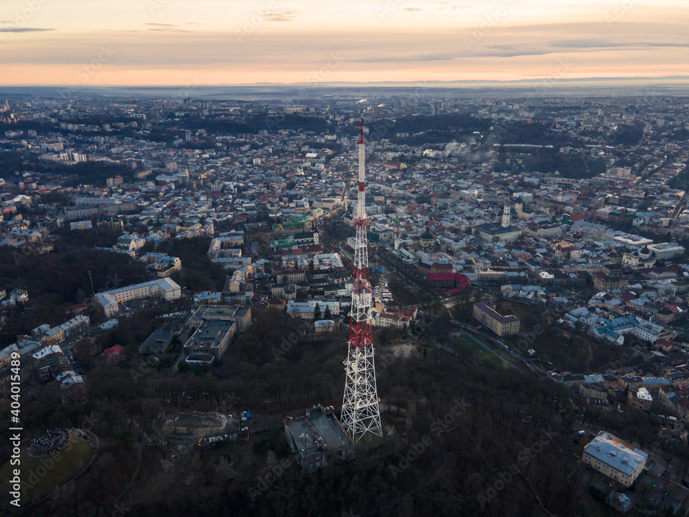 Fototapeta premium aerial evening view of lviv city