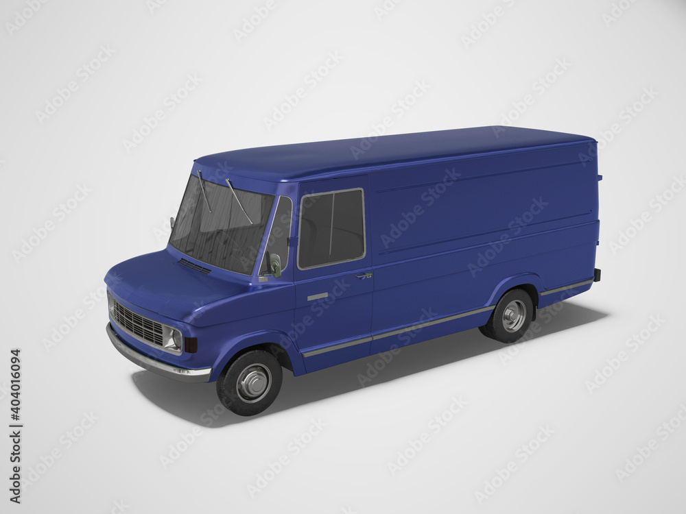 3d rendering blue cargo minivan on gray background with shadow