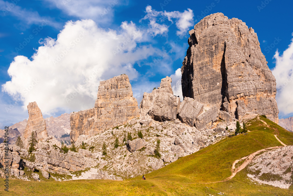 Panoramic view to Dolomite mountains in Italy, beautiful mountain landcape