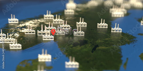 Oslo city and factory icons on the map, industrial production related 3D rendering