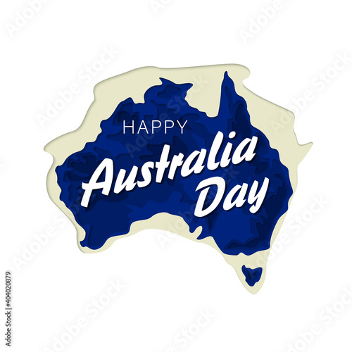 Happy Australia republic day. Typographic poster paper cut style. Lettering greeting card. National banner poster. Multilayer paper cut applique Australian. Republic day celebration paper art style