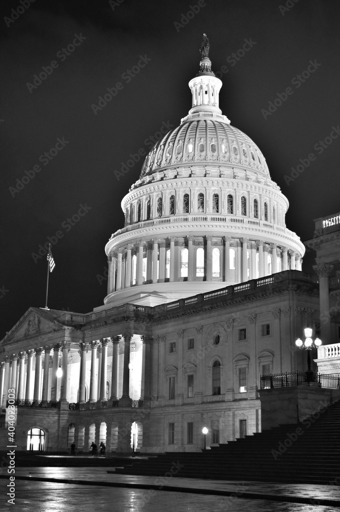 Dome of the United States Capitol at Night (Black and White) - Washington D.C. , USA 