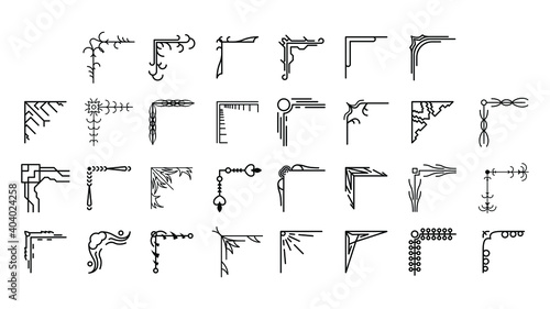 Set Hand Draw Of Corners Different Shapes Flower Decoration Vector Design Doodle Sketch Style For Wedding And Banner