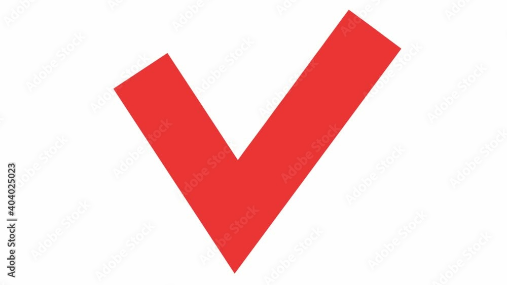 Animated red check mark appears. Flat vector illustration isolated on white background. Animated red check mark appears. Flat vector illustration isolated on white background.