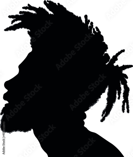 Dreadlocks hairstyle, afro hair and beard.Black Men African American, African profile picture silhouette. Man from the side with afroharren.