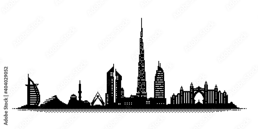 Dubai UAE city skyline pixel silhouette