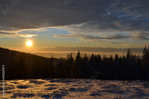 Hala Krupowa w Beskidzie Żywieckim i widok na Tatry photo