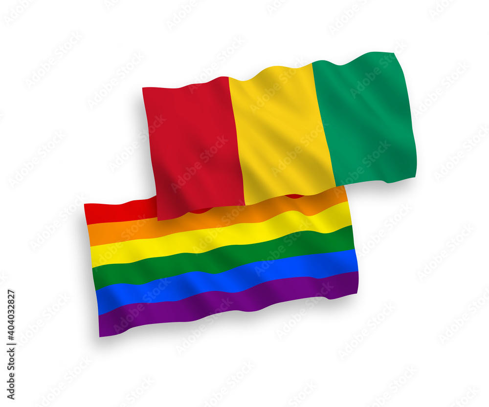 Obraz premium Flags of Rainbow gay pride and Guinea on a white background