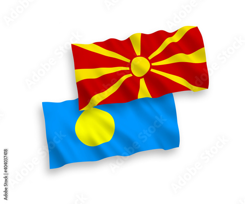 Flags of Palau and North Macedonia on a white background