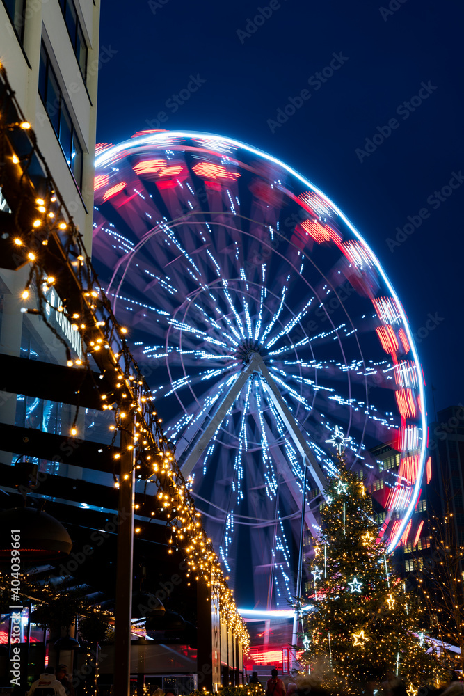 Christmas time in a city with ferris wheel. December 22, 2020. Zlin, Czech Republic. Christmas time in a city with ferris wheel. December 22, 2020. Zlin, Czech Republic.