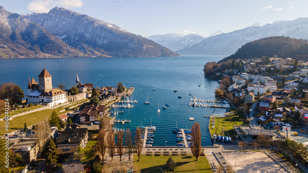 Aerial shots from the beautiful village of Spiez, Switzerland.