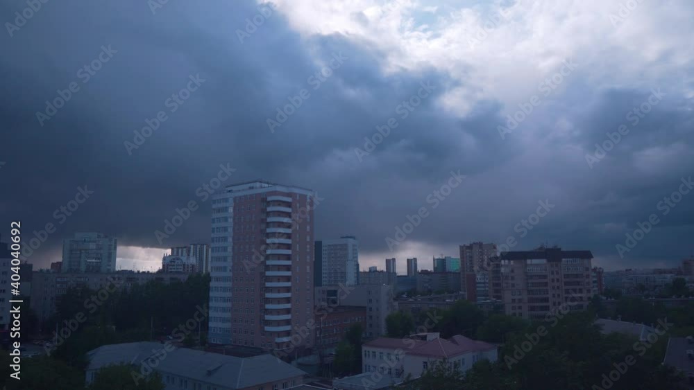 Dark Blue Rain Thunderclouds are advancing on the City. Timelapse. Rain Concept, Natural Cataclysm. Dark Blue Rain Thunderclouds are advancing on the City. Timelapse. Rain Concept, Natural Cataclysm.