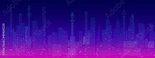 Cyberpunk futuristic cityscape silhouette