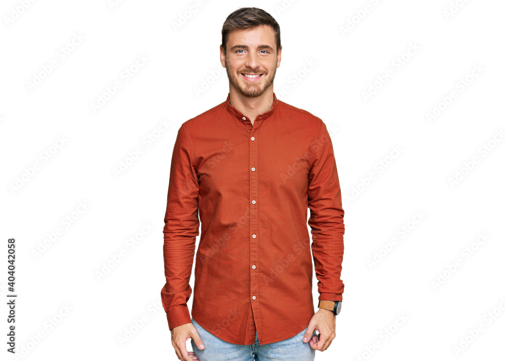 Handsome caucasian man wearing casual clothes with a happy and cool smile on face. lucky person. Handsome caucasian man wearing casual clothes with a happy and cool smile on face. lucky person.