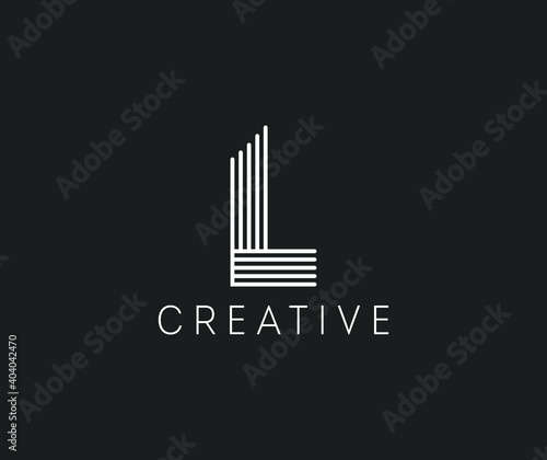  Letter L logo design with vertical and horizontal lines. Elegant monogram with white overlapping stripes. Capital alphabet in a linear style. Graceful thin lines emblem. Eps 10.
