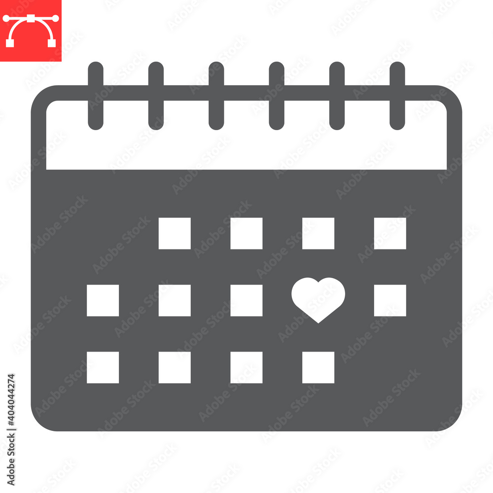 Valentines day calendar glyph icon, valentines day and february 14, love calendar sign vector graphics, editable stroke solid icon, eps 10. Valentines day calendar glyph icon, valentines day and february 14, love calendar sign vector graphics, editable stroke solid icon, eps 10.