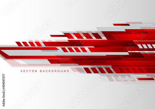 Abstract tech corporate red and grey geometric shape on white background.