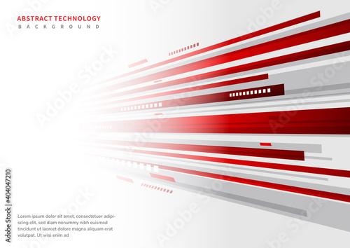 Abstract perspective technology geometric red and gray on white background.