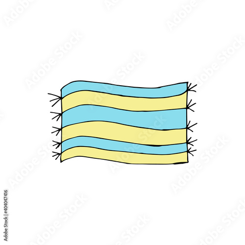 Doodle beach towel. hand drawn of a beach towel isolated on a white background. Vector illustration sticker, icon, design element
