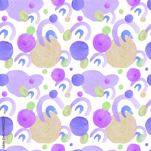 Watercolor abstract seamless pattern with space color on white background.Children's print with shapes of pastel colors hand painted.Designs for wallpaper,textiles,social media,web,packaging.