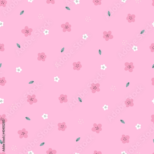 Flower background seamless pattern Hand drawn in cartoon style used for print, wallpaper, fabric, textile. Vector illustration