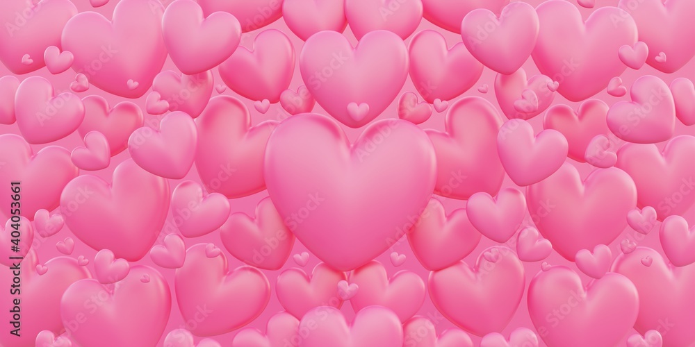 Valentine's day, love concept, pink 3d heart shape overlap background