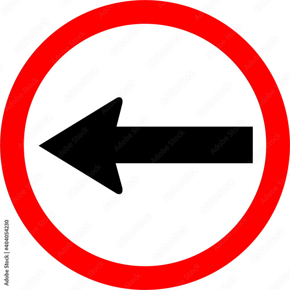 Round traffic sign, Turn left. Allow traffic left or go left side only. Round traffic sign, Turn left. Allow traffic left or go left side only.