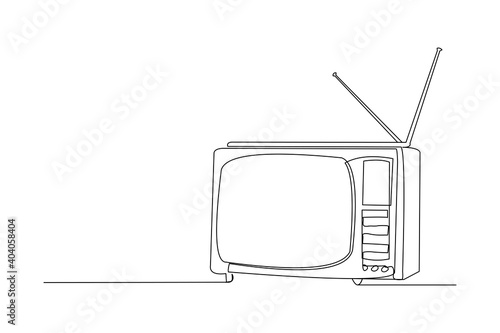 Continuous line drawing of retro old television. Single one line art of vintage tv. Vector illustration