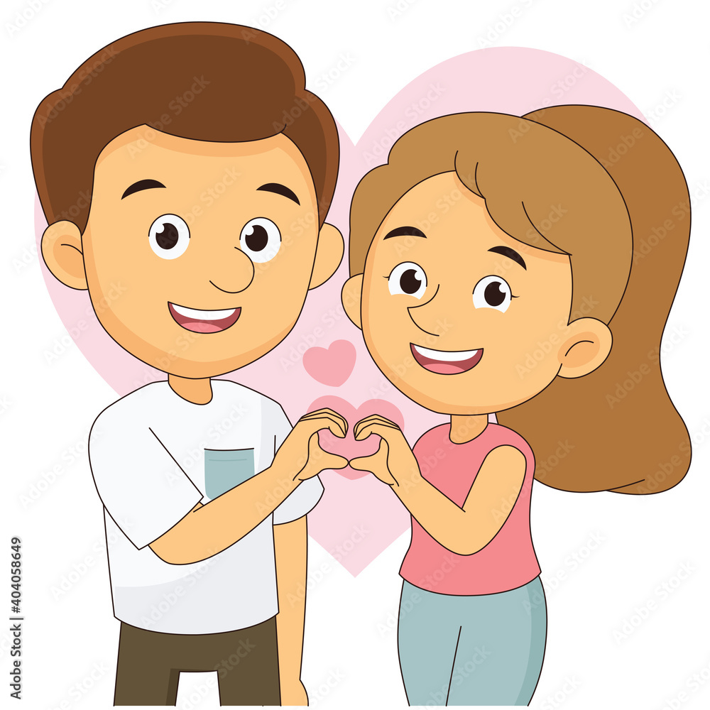 Valentine day,Young couple showing heart hand sign Valentine day,Young couple showing heart hand sign