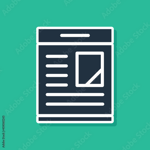 Blue Newspaper advertisement displaying obituaries icon isolated on green background. Vector.