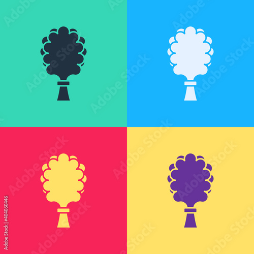 Pop art Sauna broom icon isolated on color background. Broom from birch twigs, branches for Russian steam bath, sauna, washhouse. Vector.