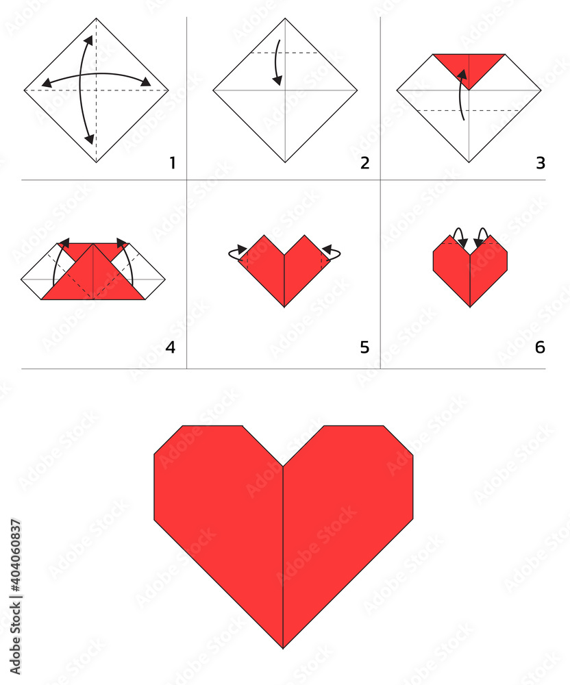 Valentine Heart Paper Folding Tutorial Sequence Vector Illustration - obrazy, fototapety, plakaty 