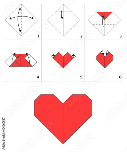 Valentine Heart Paper Folding Tutorial Sequence Vector Illustration